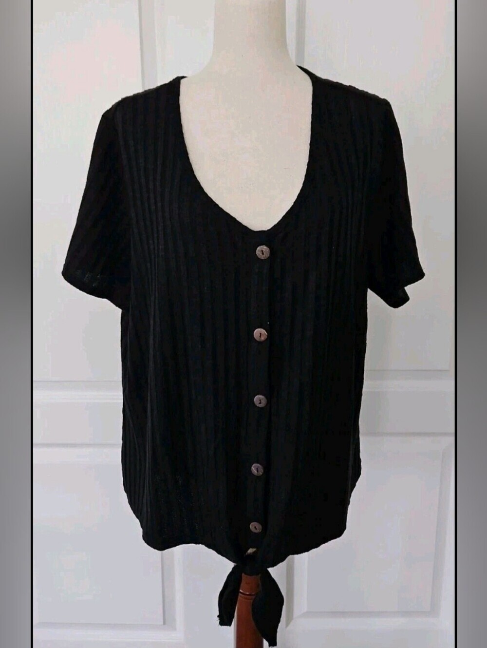 NY Collection Black Tie-Front Ribbed Top NWT 3X.